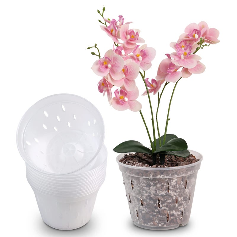 YIKUSH Orchid Pots with Holes Clear Orchid Pot Plastic Plant Pot Flower Pots Outdoor and Indoor Use 5.5 inch 10Pack - Image 1